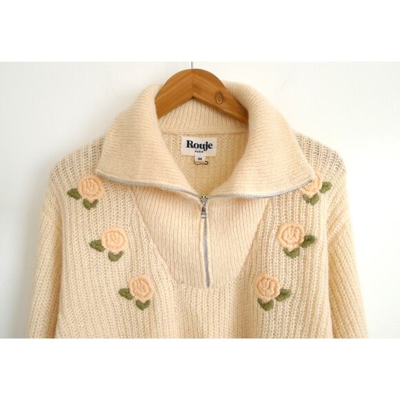 ROUJE PARIS Favin Mohair Wool Half Zip Retro Vintage Sweater Made Italy 34 $265 - Picture 4 of 12
